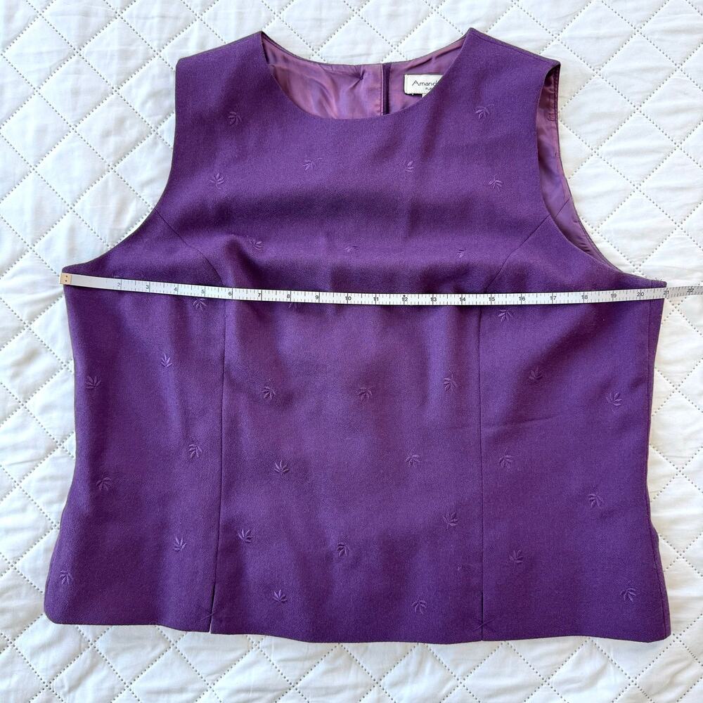 Vintage Amanda Smith 100% Wool Purple Shell Top Embroidered Leaf Sweater Vest 14 - Picture 6 of 6